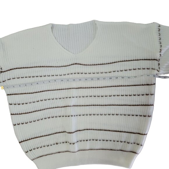 Vintage Cream & Brown Striped Knit Sweater metalic gold stripes size Medium - Picture 6 of 8